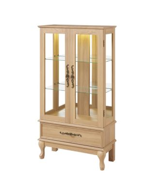 Lighted Curio Cabinet with Adjustable Shelves, 2 Doors, 1 Drawer