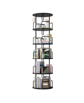 360° Rotating Bookshelf Tower, 5-Tier Round Vertical Storage Display Rack, Narrow Tall Bookcase for Living Room and Home Office (Black)