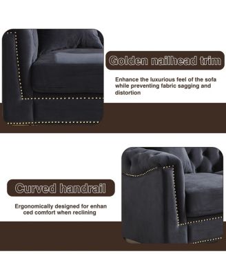Classic Modern 84-inch Chesterfield Velvet Sofa with Rolled Arms