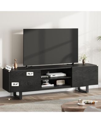 Industrial TV Stand for 80 Inch TV - Modern Entertainment Center with 2 Drawers & Open Storage