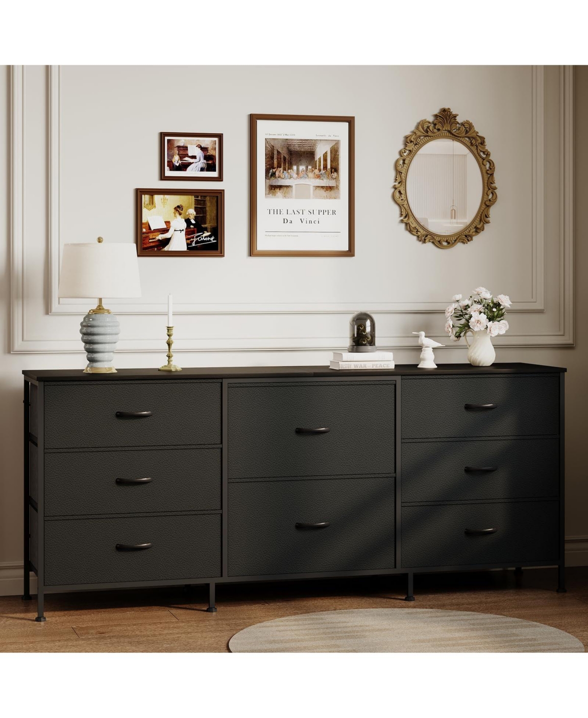 gaomon 8 Drawer Fabric Dresser Tv Stand with Wooden Top,Metal Frame Storage Chest,Wide Closet Organizer for Bedroom Living Room