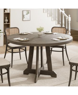 Round Dining Table for 4, 47 Inch Wooden Circle Dinner Table with Sturty Legs, 4 Parts of Tabletop, Round Kitchen Tables