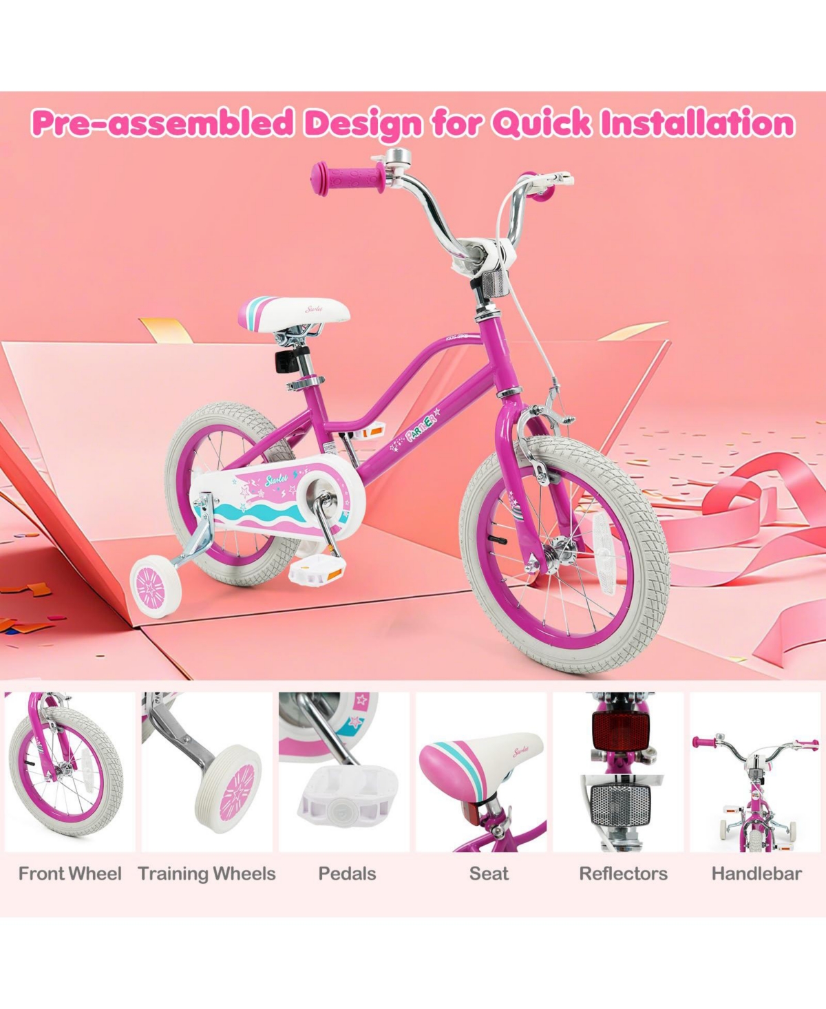 Mecale Inch Kids Bike for Aged 3-8 Years Old with Adjustable Handlebar - Starlight Wave