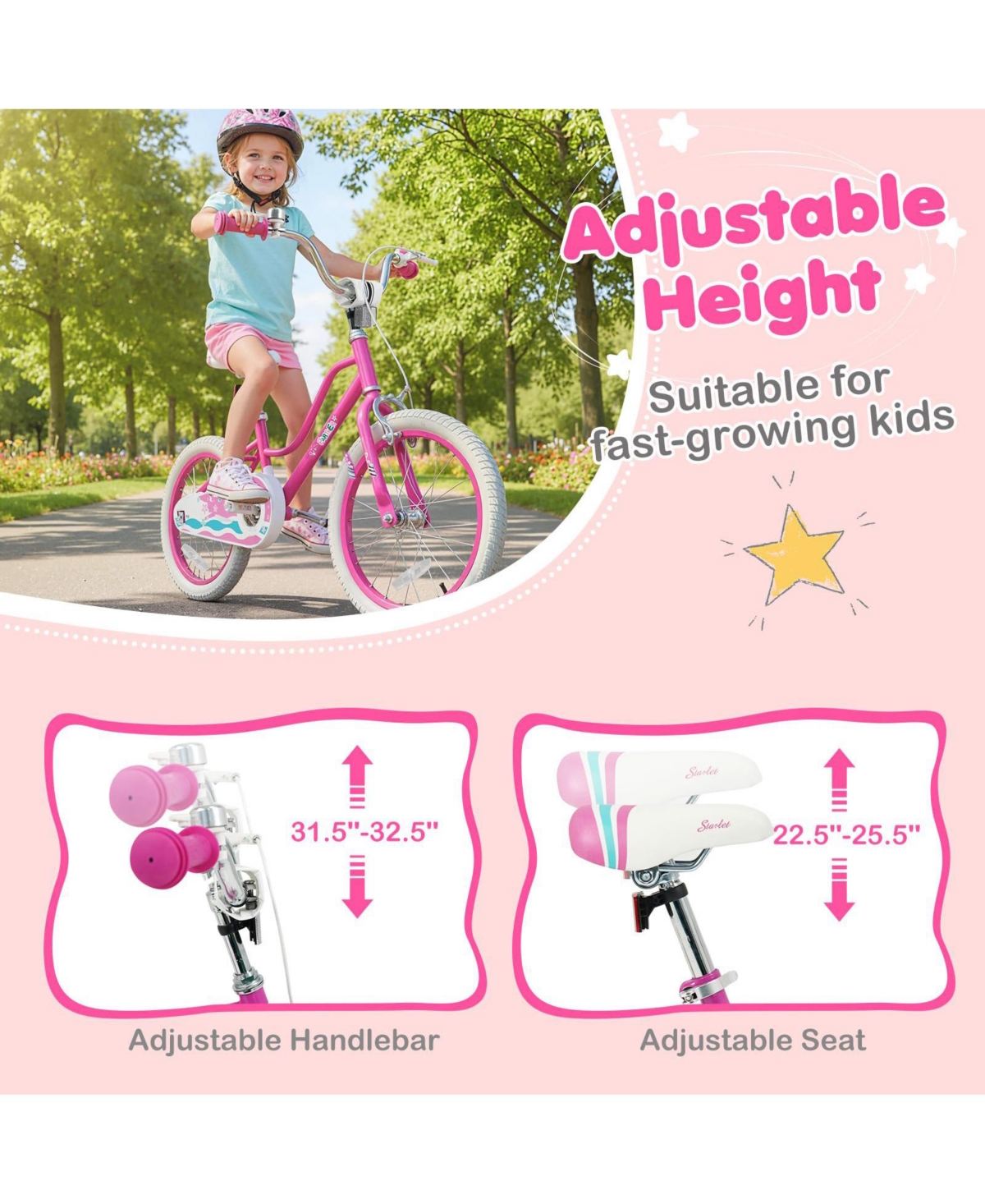 Mecale Inch Kids Bike for Aged 3-8 Years Old with Adjustable Handlebar - Starlight Wave