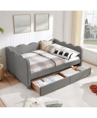 Streamdale Cozy Gingham Daybed with Storage Drawers, USB Port & Wave Design