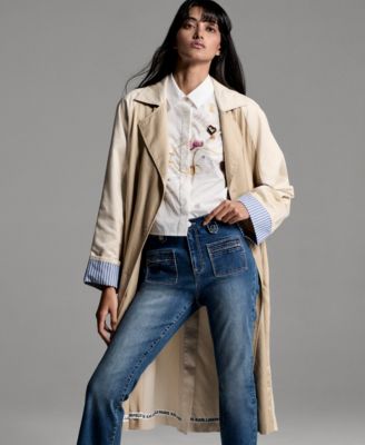 Women's Color Block Collared Trench Coat
