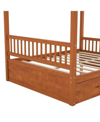 Streamdale Wooden Canopy Bed with Storage Drawers, Queen size, Walnut
