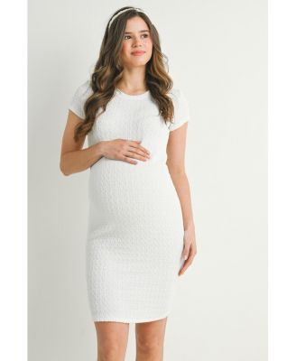Maternity Crewneck Short-Sleeve Textured Bodycon Dress