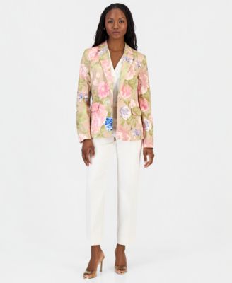 Petite Printed Sateen One-Button Blazer