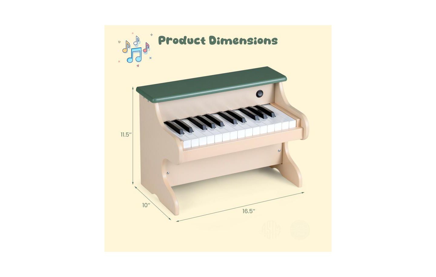 Детская игрушка Slickblue Wooden 25-Key Digital Piano with Music Stand, Ages 3+, цвет: Зелёный / Бежевый — фото 3