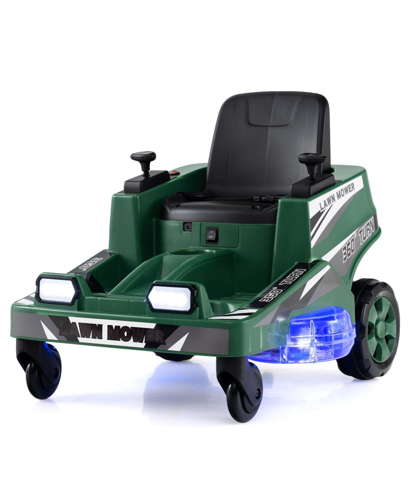 Детская игрушка Mecale 12V LED Lights 360-Degree Spin Ride-On Lawn Mower, Ages 3+, цвет: Зелёный — фото 1