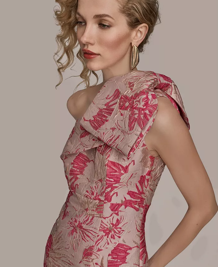 Women's Jacquard Bow-Trim One-Shoulder Gown - thumbnail 7