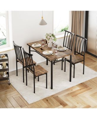 Dining Table Set for 4, Kitchen Table and Chairs for 4 with Wine Rack, Dining Room Table Set with 4 Chairs