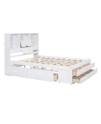 Platform Bed with Storage Headboard and 8 Drawers