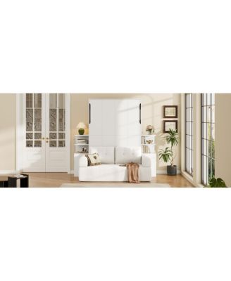 Queen Size Wall Murphy Bed with Sofa and Storage Cabinets