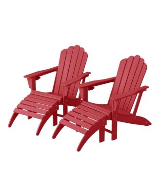 4-Piece Outdoor Patio HDPE Adirondack Chairs With Ottomans and Cup Holder Set