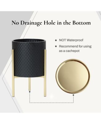 2-Piece Diamond Pattern Round Metal Cachepot Planter Set