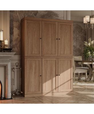 100% Solid European Oak Tall Dining Room Cabinet with Shaker Doors, Modular Design