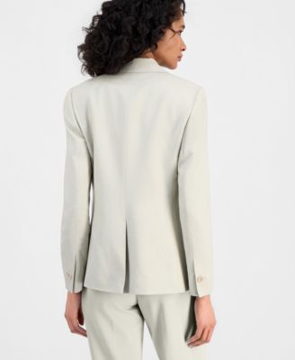 Women's One-Button Notched-Collar Linen-Blend Blazer