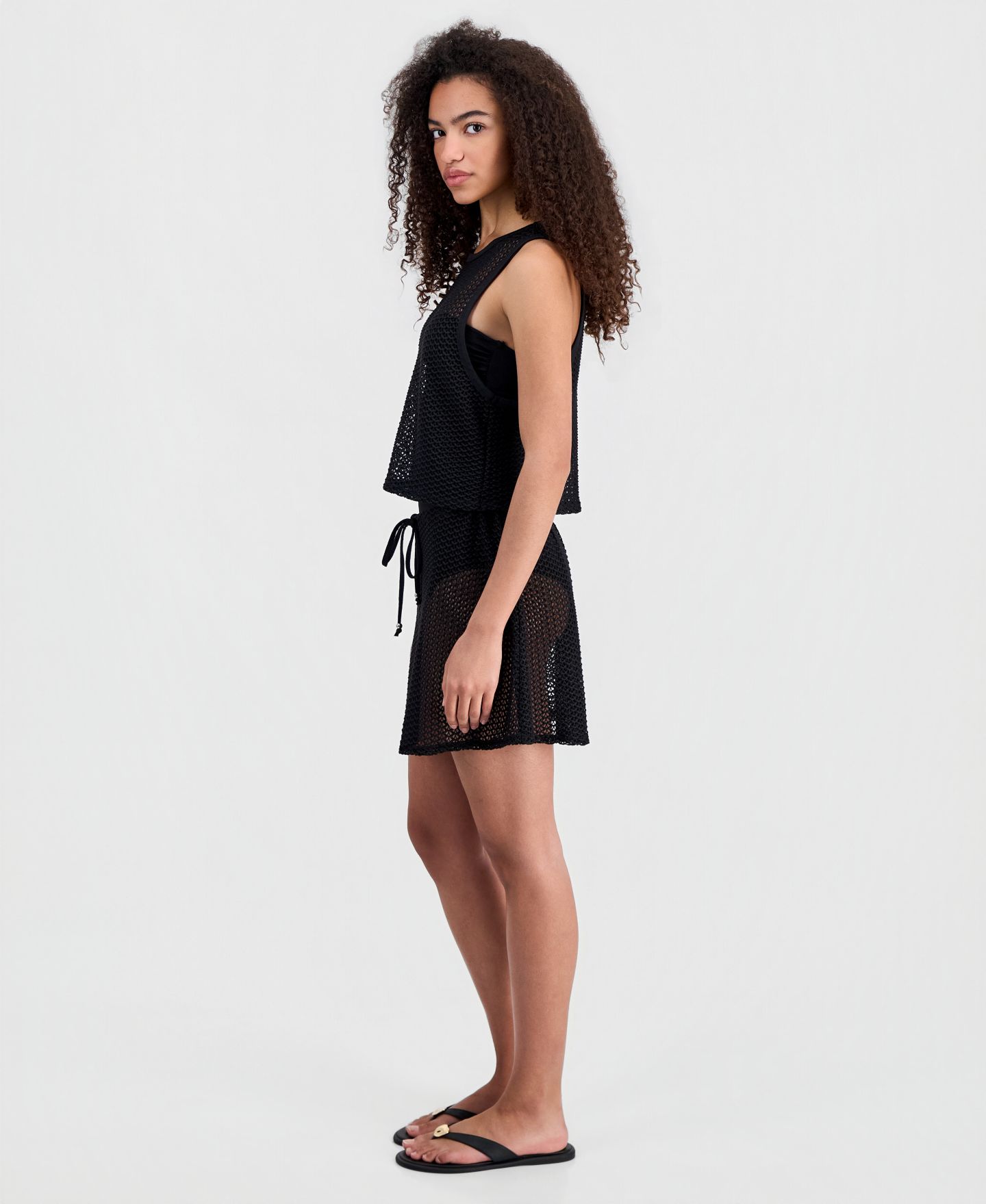 Женская юбка Miken Crochet Tie-Waist Swim Cover-Up, цвет: Чёрный — фото 3