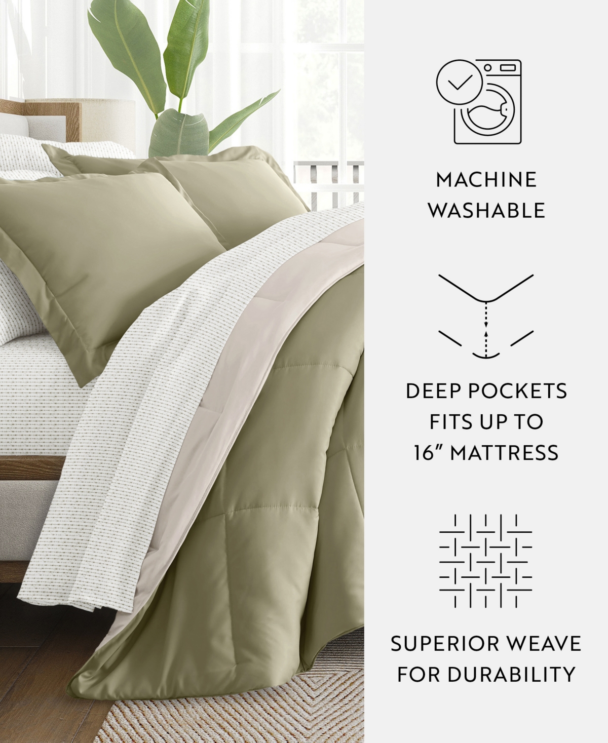 ienjoy Home Bedding Bundle Reversible Pattern -Piece Comforter Set