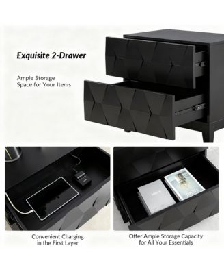 Modern 2-Drawer Side Table with Charging Station