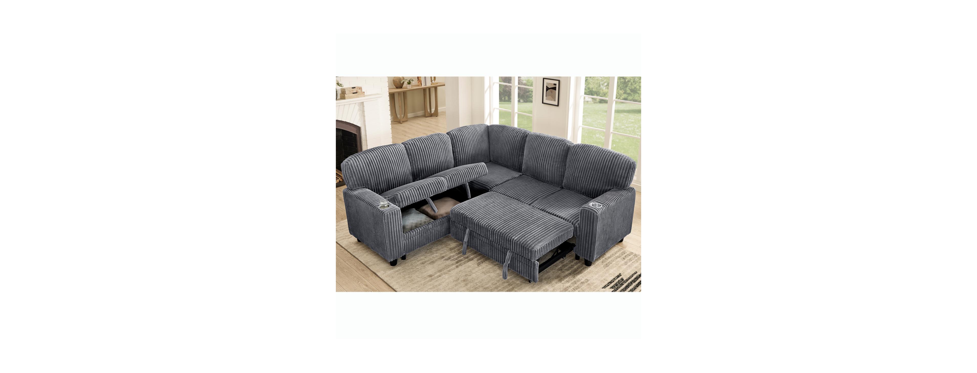 Streamdale L-Shaped Sectional Sofa Bed with Pull-Out Bed & Storage