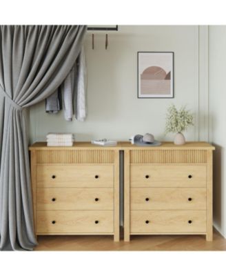 3 Drawer Bedroom Dresser, Wooden Fluted Nightstand End Table & Storage Organizer for Living Room, Hallway, Entryway