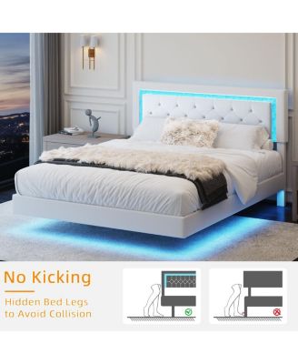 Queen Size Floating Bed Frame with LED Headboard