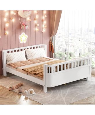 Full Size Wood Platform Bed with Rails for Kids