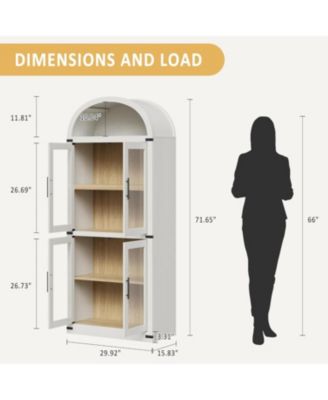 Arched Bookshelf with Doors, 71.4" Tall Farmhouse Bookcase with 15.83" Deep Shelves, Wooden Display Cabinet with Storage
