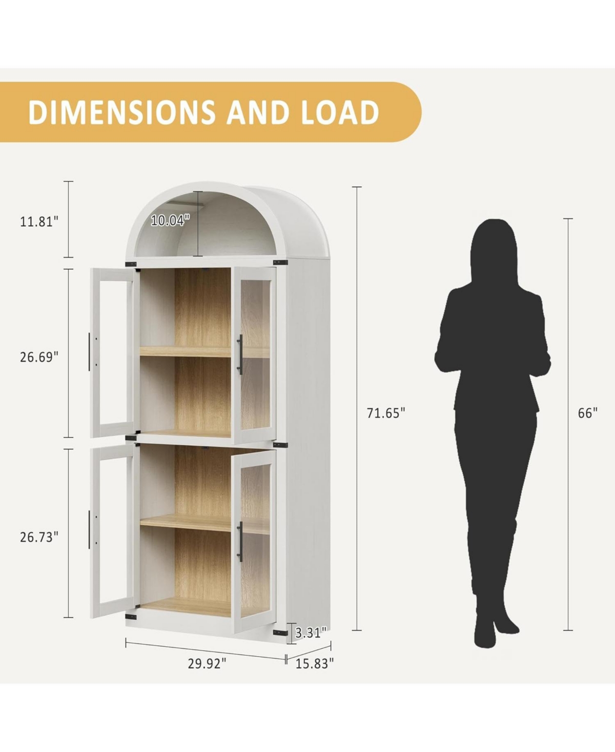gaomon Arched Bookshelf with Doors, 71.4" Tall Farmhouse Bookcase 15.83" Deep Shelves, Wooden Display Cabinet Storage