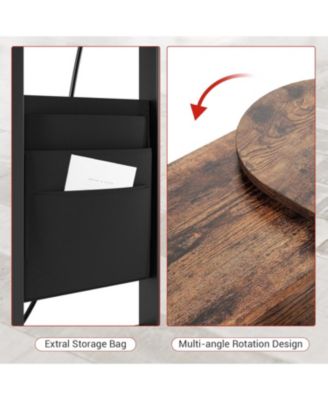 End Table Rotating Sofa Side Table with Charging Station Swivel Side Table with Extra Storage Bag Movable End Table with Wheels