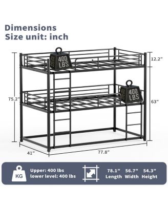 twin over twin bunk bed with three levels