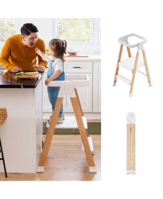 Kitchen Helper FLEX Toddler Tower Step Stool for Kids and Adults- Wood and Plastic Foldable Height Adjustable Stool