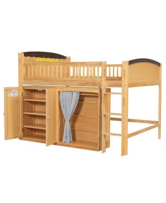 Streamdale Full Size Loft Bed with Storage Cabinet, Wardrobe & LED