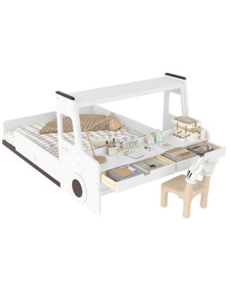 Streamdale Full Size Car-Shape Floor Bed with Storage, Window & Desk