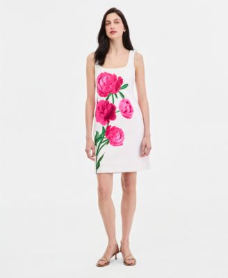 Women's Sleeveless Peony Floral Scoop Neck Sheath Dress