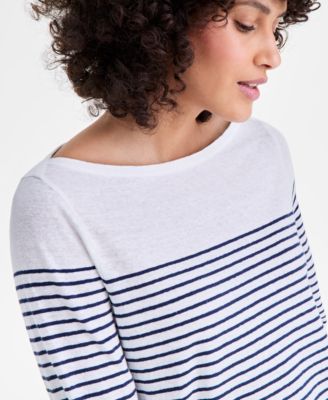 Women's Linen Blend Boat-Neck 3/4-Sleeve Top