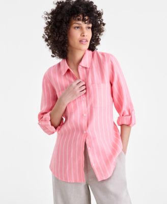 Petite 100% Linen Button-Front Shirt