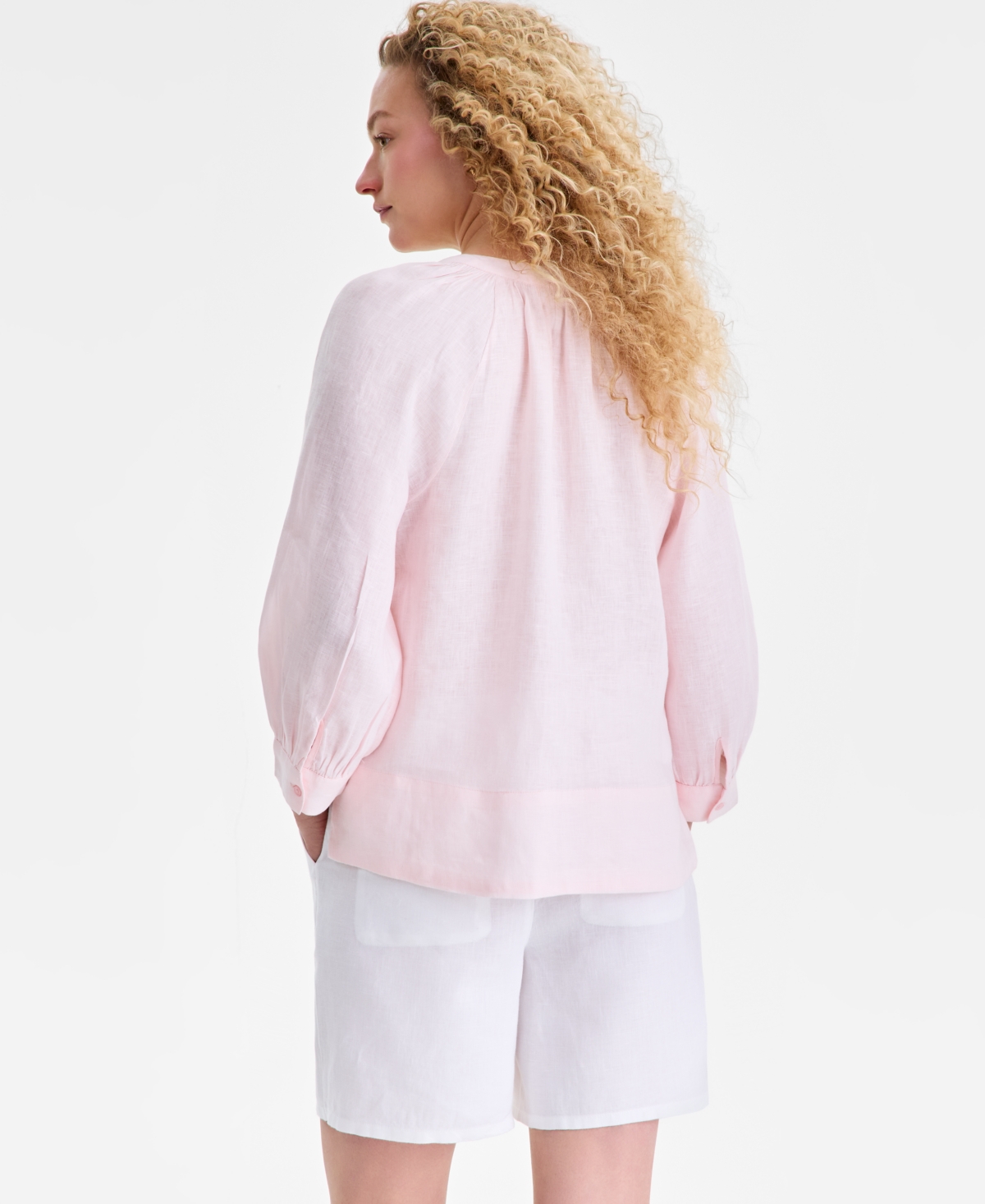 Charter Club Women's 100% Linen Split-Neck 3/4-Sleeve Blouse, Macy's Exclusive