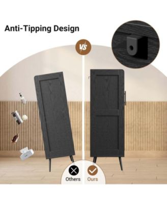 Oak Farmhouse Rattan Shoe Cabinet - 5-Tier Doors Adjustable Shelves Metal Legs Storage Organizer