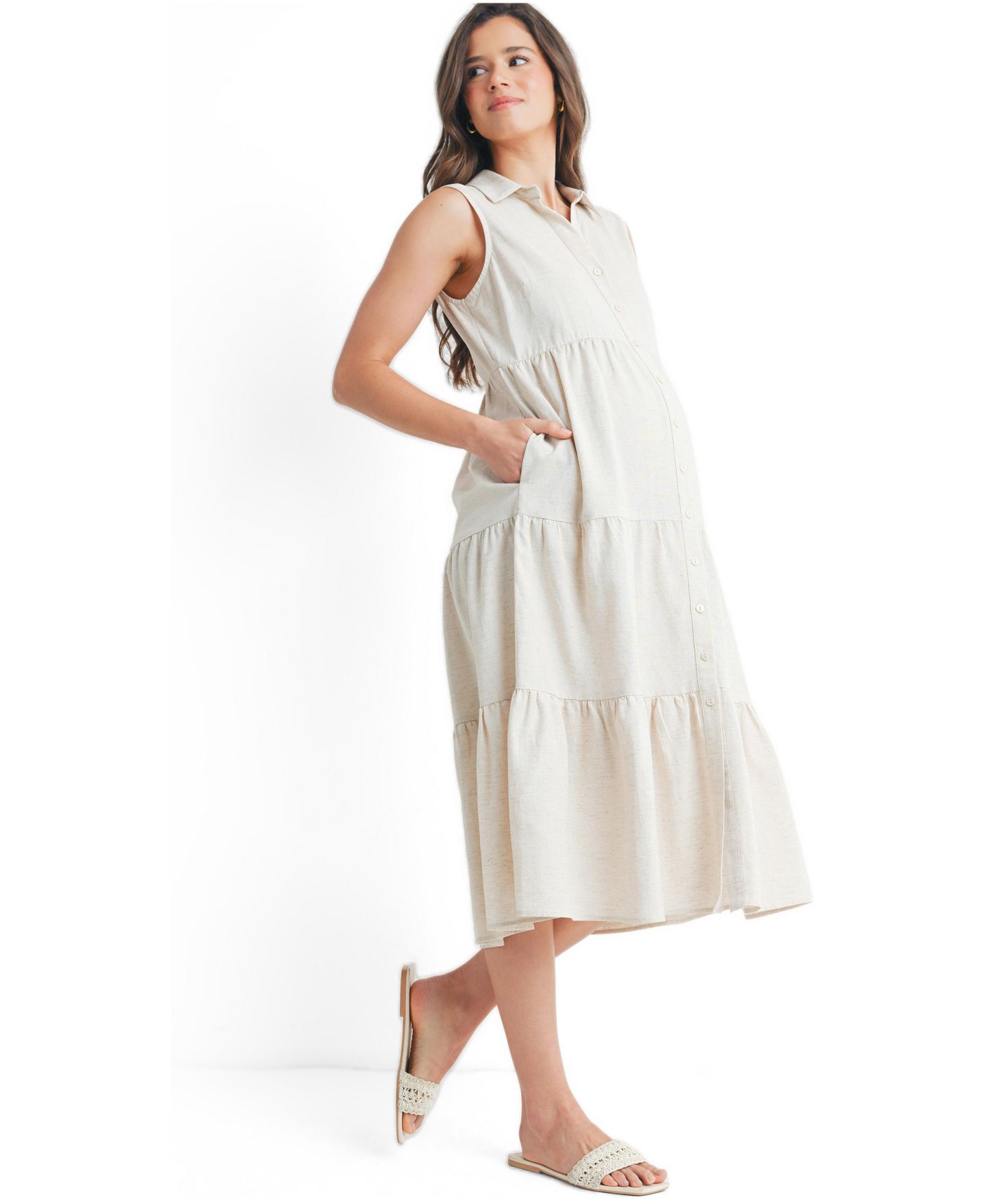 Женское платье Hello Miz Nursing Button Front Sleeveless Shirt Dress, цвет: Бежевый — фото 2