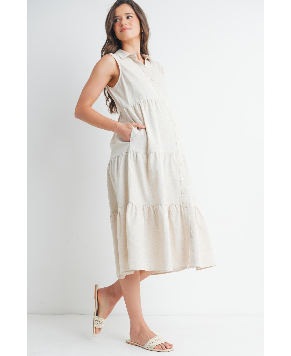 Hello Miz Maternity Nursing Button Front Sleeveless Shirt Dress