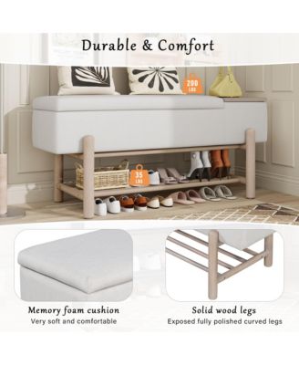 Entryway Shoe Bench with Cushion Top, Flip-Top Storage Compartment and Lower Rack for Hallway, Living Room and Foyer