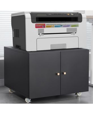 File Cabinet on Wheels, Mobile Metal Printer Stand with 2 Doors and Adjustable Shelf for Home Office, Small Spaces