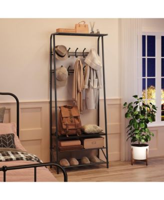 60cm Entryway Storage Hall Tree - 5 Hooks 4-Tier Shelf Gray Metal & MDF Organizer