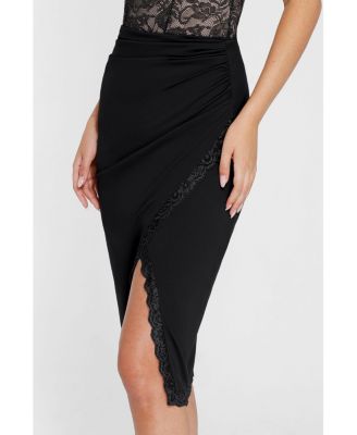 Women's Shapewear Slimming Lace Trim Midi Wrap Skirt