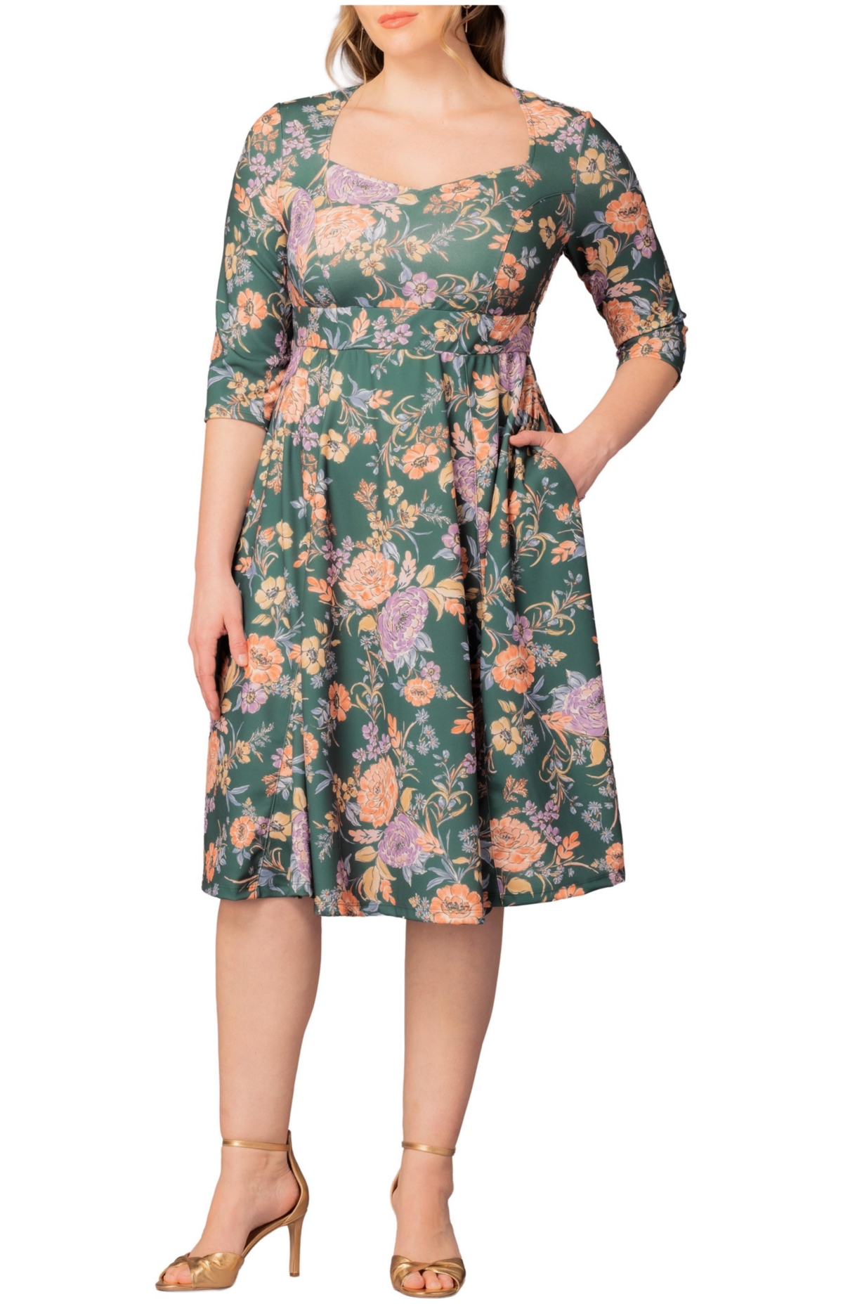 Kiyonna Plus Size Royal Sweetheart Cocktail Dress - Green garden