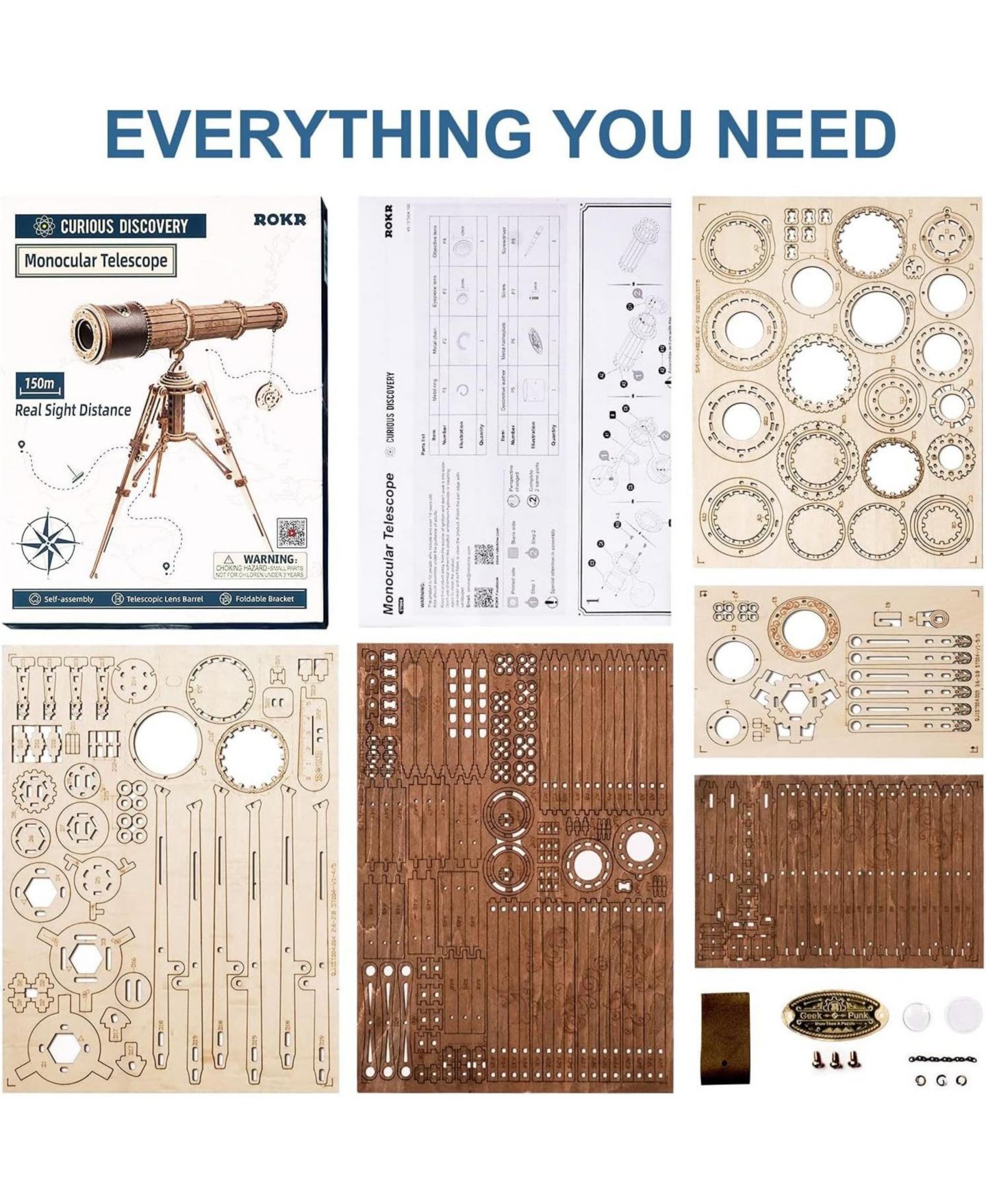 Игрушки Robotime 3D Wooden Puzzles-Model Building Kits-DIY Kits for Adults-Wooden Monocular Telescope Science Gifts Kits for Adults — фото 7